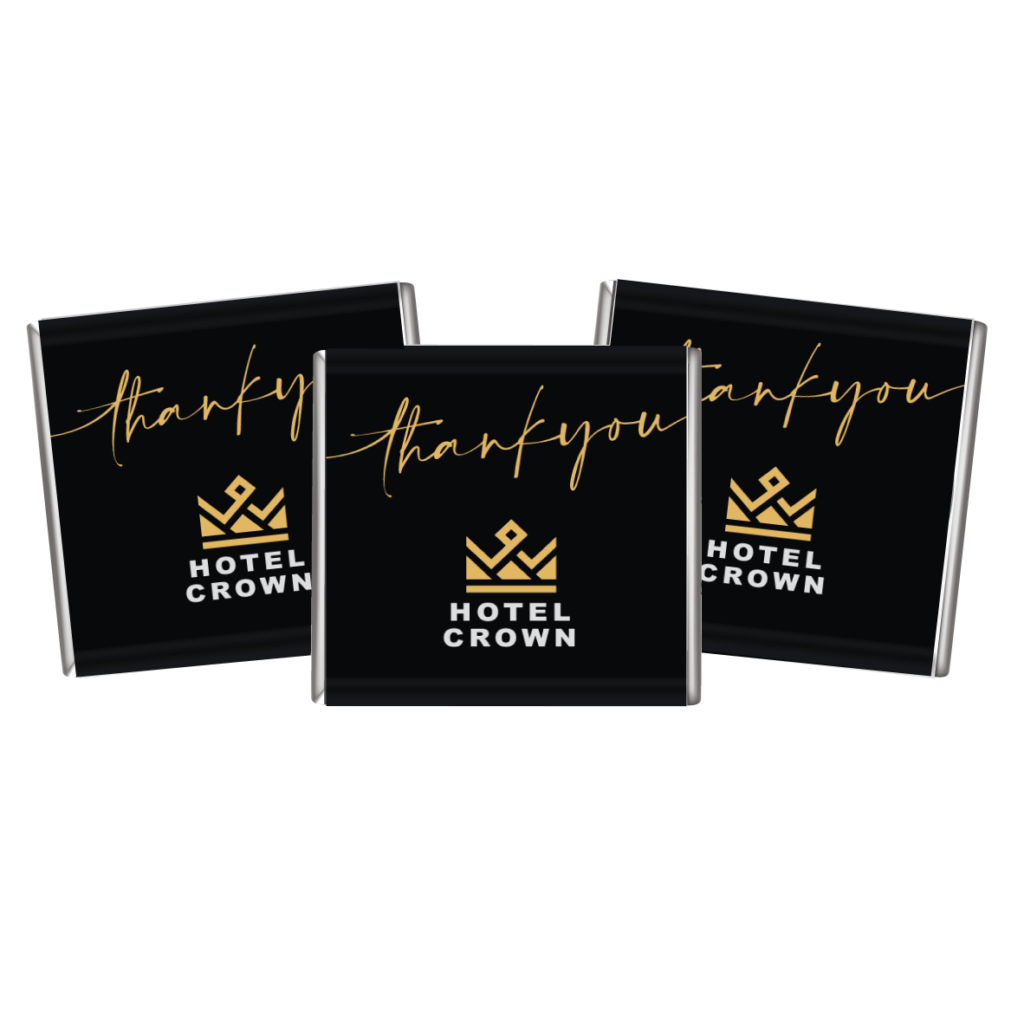 black and gold thank you hospitality petite chocolates