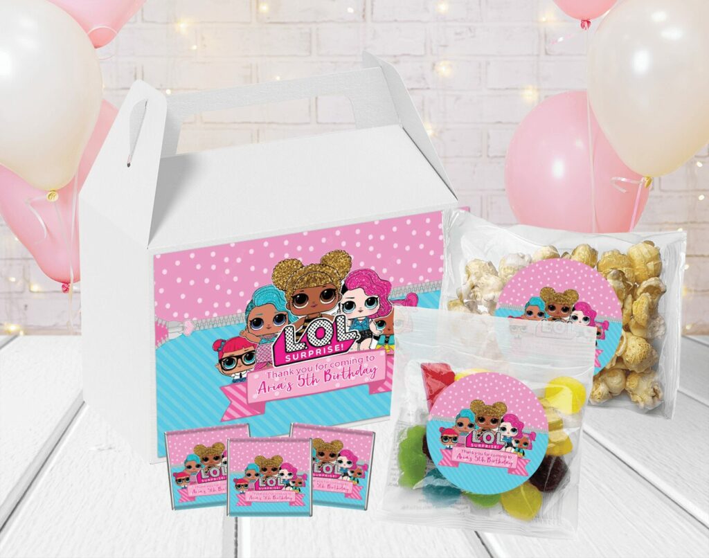 lol doll theme personalised kids party lolly box pack