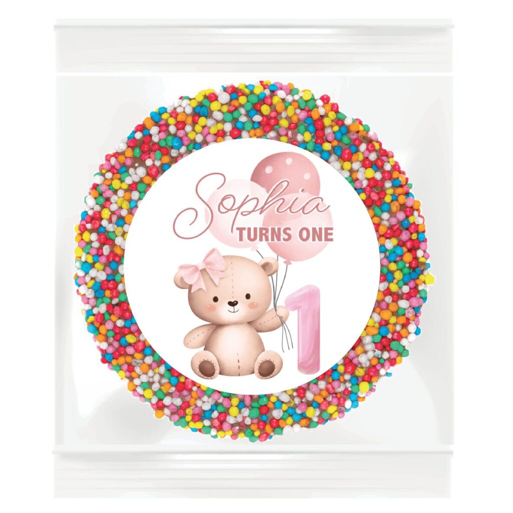 Pink Teddy Bear First Birthday Giant Freckle Favours