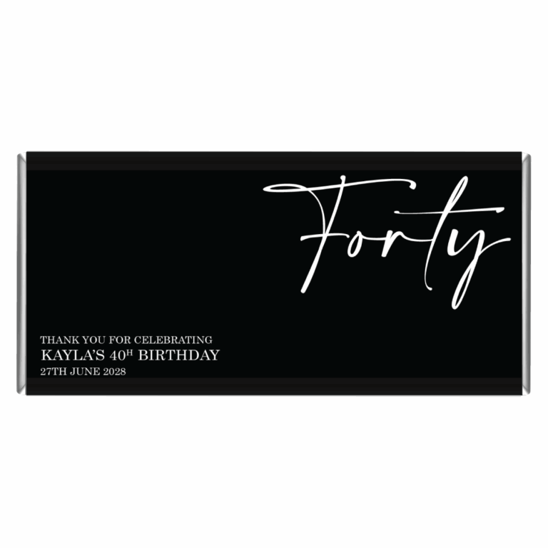 40th Birthday Classy Black & White Chocolate Bar Favours
