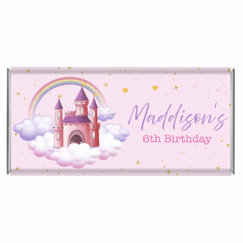princess castle personalised chocolate bar favours