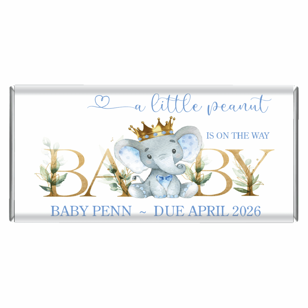 little peanut baby elephant custom chocolate bar favours